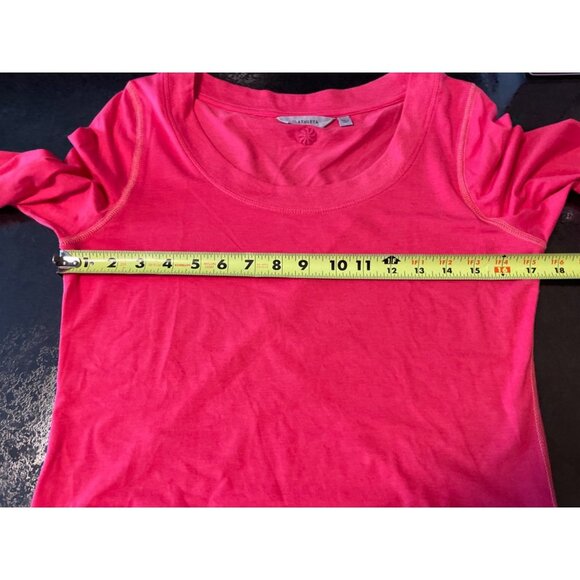 Athleta Round Neck Ruched Sleeve Grenadine Heather Pink Shiva Tee Top Sz S - Picture 6 of 11